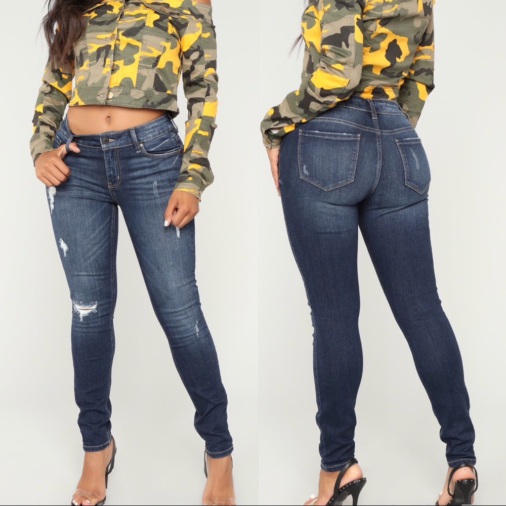 NWT Fashion Nova Dark Wash Distressed Skinny Jeans